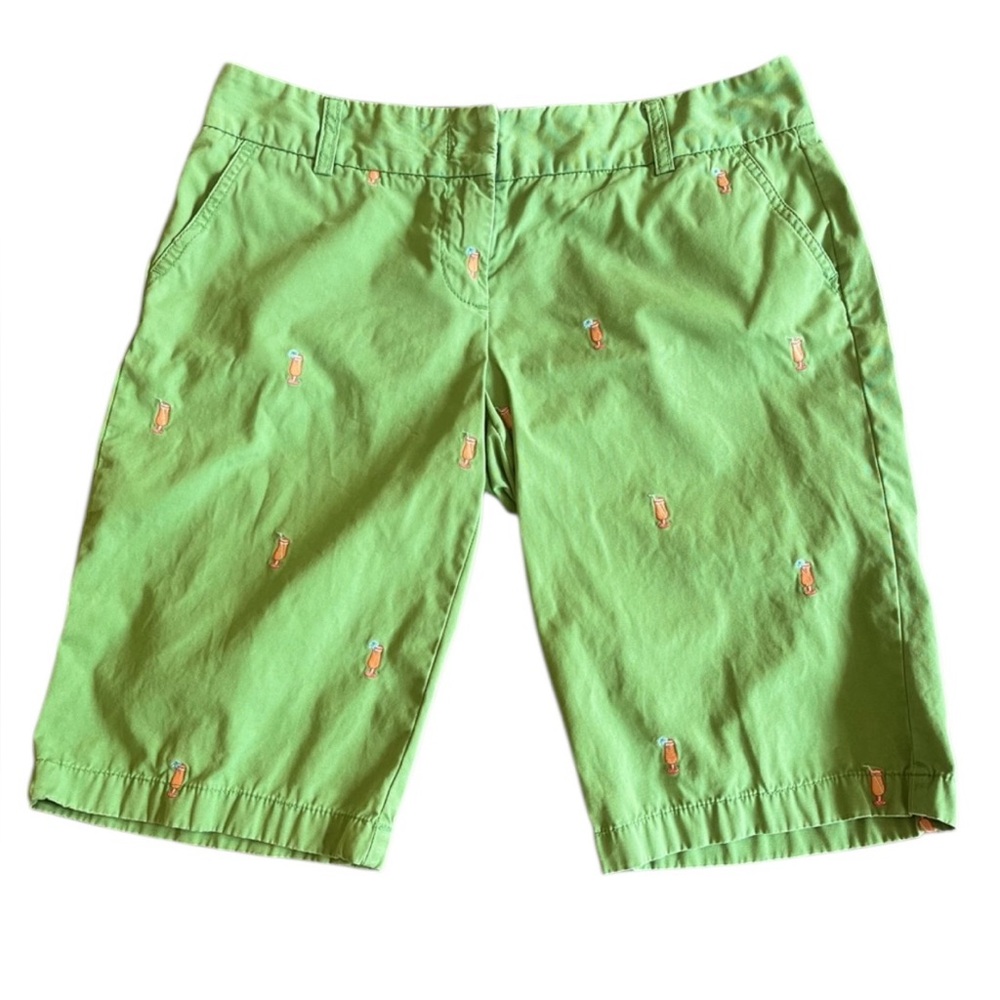 J.Crew City Fit Bermuda Shorts Tropical Drink Embroidery Green Sz 10